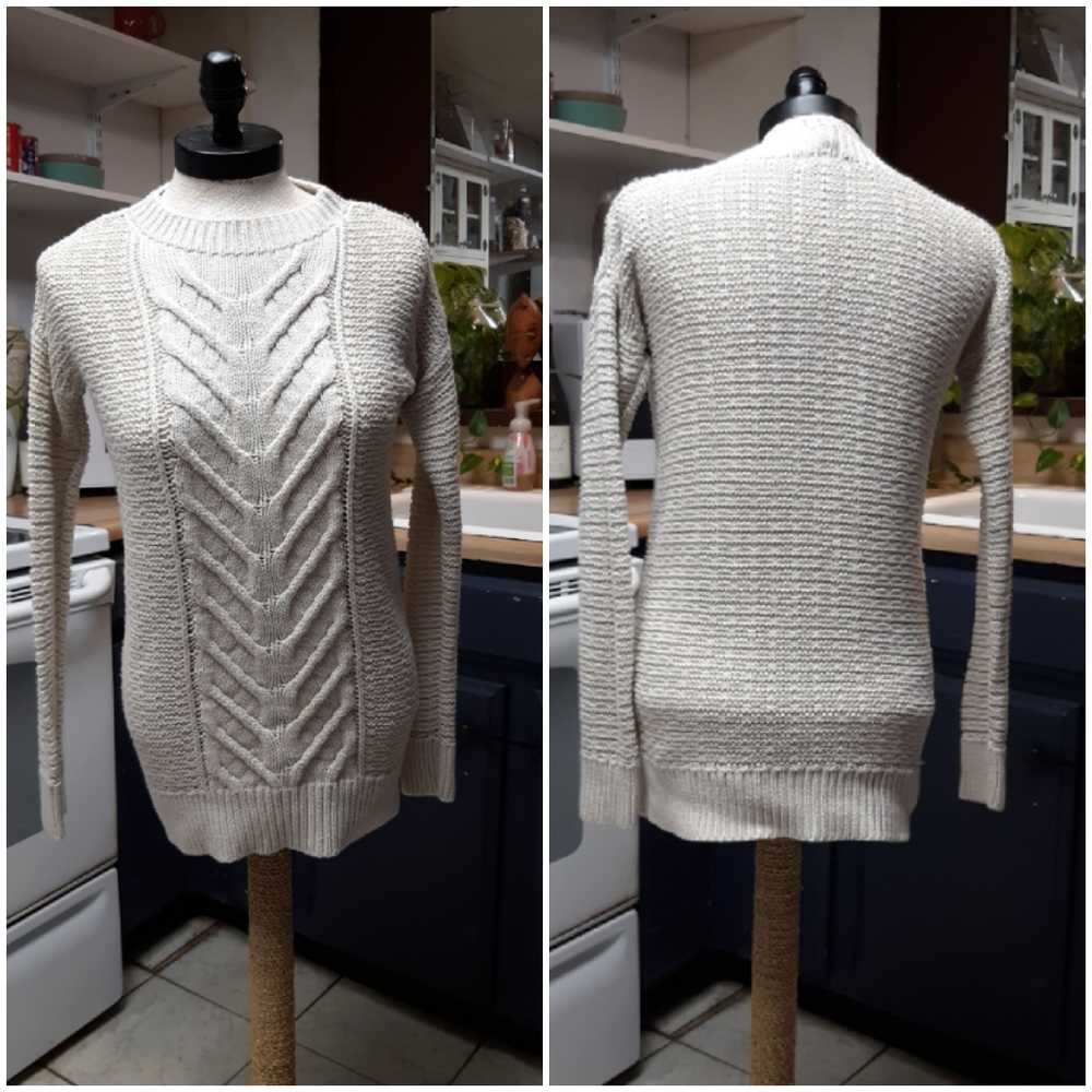 OLD NAVY Cable Knit Sweater B30 Creamy White Beige Long Sleeve Sz XL Women
